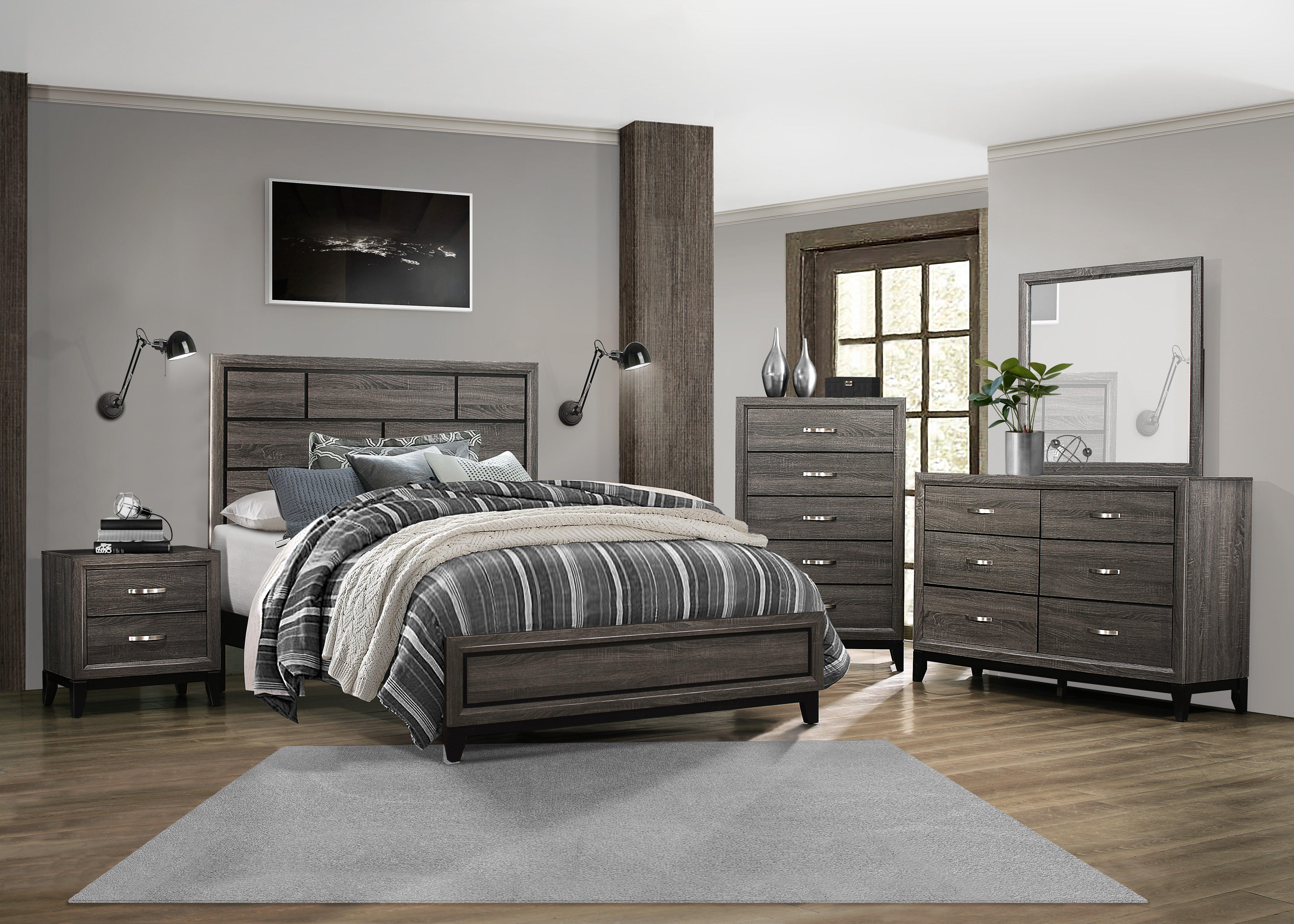 Rent to Own Mazin 7 Piece Davi Queen Bedroom Set w Chest Dresser Mirror Nightstand Grey at Aaron s today